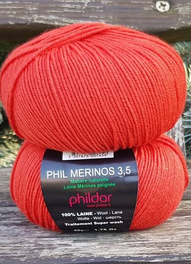 Phildar Merinos 3.5 kolor vermilon / jasna czerwień